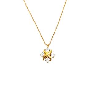 Lγпп交叉项链女18.K四钻纯银镀黄金色X耳钉耳环十字架锁骨链潮