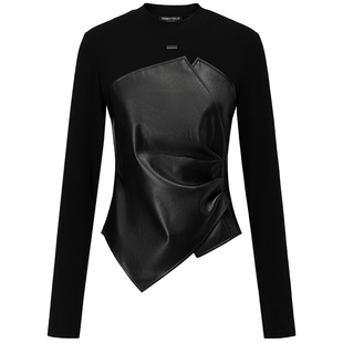 FF仿佛小衫女2025秋季新款不对称针梭拼接时尚套头针织衫长袖上衣