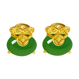 宫里上新和田玉耳钉女纯银碧玉耳饰绿色福袋耳环三八妇女节礼物