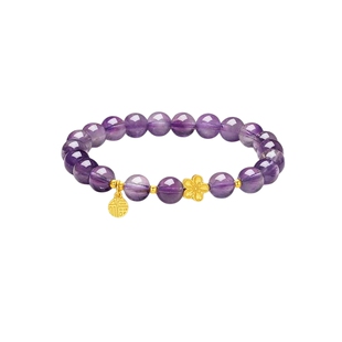 周六福桃花紫水晶手串女S925银手链手饰高级感小众新年礼物送女友