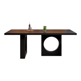 DDC意式简约哑光黑岩板餐桌现代轻奢小户型家用长方形餐桌椅组合