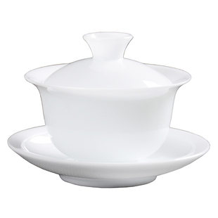 冰种玉瓷盖碗茶杯羊脂玉瓷三才盖碗茶具家用功夫茶盖碗防烫手白瓷