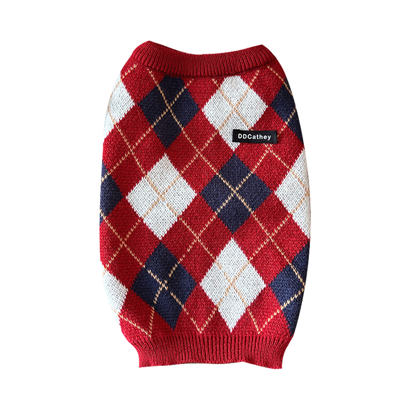 袋袋猫 miu系学院 圣诞格纹宠物毛衣 小型犬比熊狗冬季红色衣服