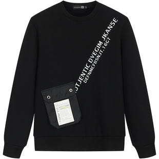 BM口袋装饰潮牌痞帅炸街卫衣男潮ins高街欧美式圆领2021新款秋季