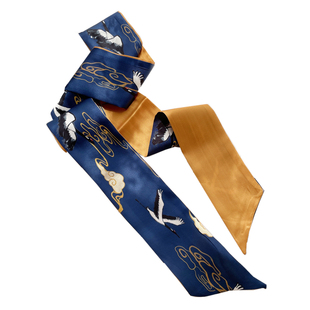 复古国风发饰国潮仿真丝巾黄色发带蝴蝶结汉服头饰飘带编发扎马尾