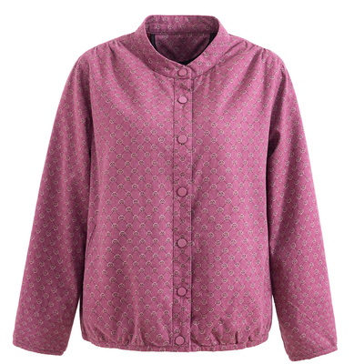 中老年人春秋圆领外套女纯棉夹克