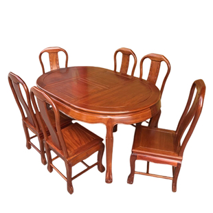 红木家具餐桌金花梨木全实木跳台餐桌椅组合简约中式伸缩拉台餐台