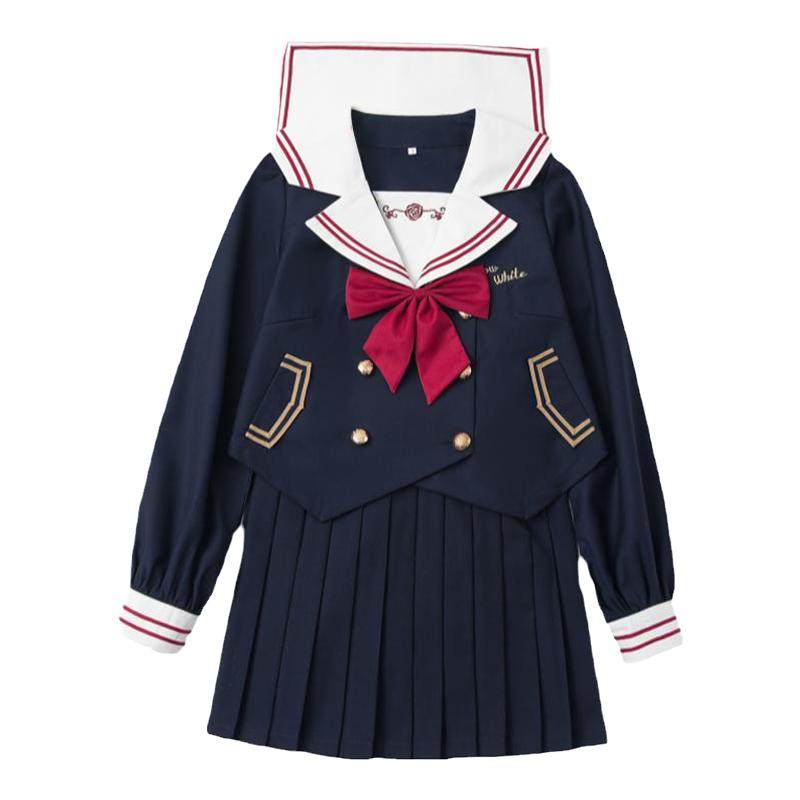 日系原创JK制服正统软妹刺绣水手服中间服百褶裙套装女学院风班服