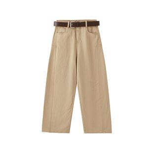 三福牛仔裤女2026新款春季时尚弯刀裤宽松卡其色长裤子女装515777