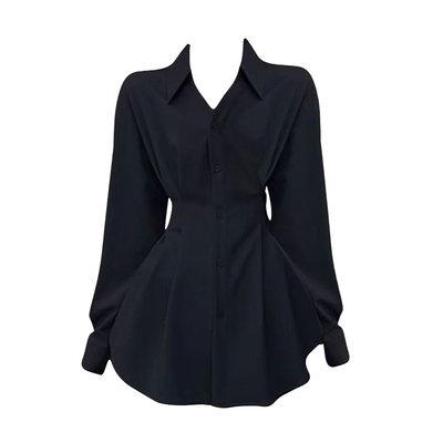 大码法式收腰V领燕尾衬衣女