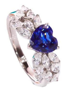 D色莫桑石爱心蓝钻羽翼戒指