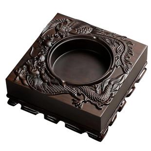 黑檀实木带盖烟灰缸大号客厅家用中式创意个性潮流复古铜制烟灰缸