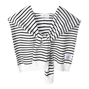 条纹披肩外搭女款2025新款冬季黑白小坎肩搭配上衣围巾韩系高级感