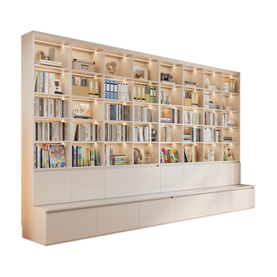 整墙实木卡座书柜带玻璃门一体定制收纳柜客厅陈列柜尺寸定做柜子