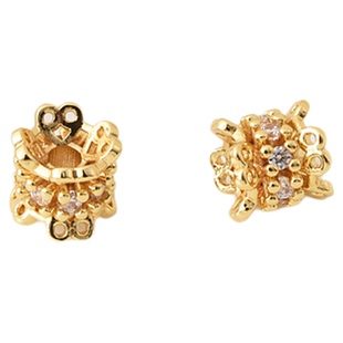 高保色铜镀18K金镶锆石花边隔珠手工diy水晶手链项链双面花托配件