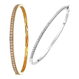 18K白金莫桑石单排钻AU750玫瑰金黄金手镯手环时尚礼物送女友精致