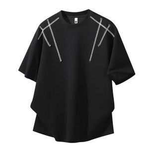 花花公子夏季新款圆领T恤短袖男士宽松休闲高克重学生百搭上衣潮