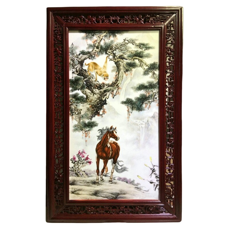 陶瓷瓷板画景德镇手绘马上封侯