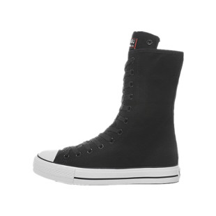 新款中筒帆布鞋潮女拉链靴子高帮休闲大码小白高筒运动高邦网时尚