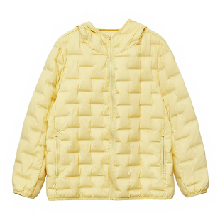 DM100大码百分百女装微胖mm秋季保暖方格轻薄连帽羽绒服短款外套