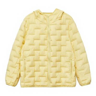 DM100大码百分百女装微胖mm秋季保暖短外套方格轻薄款连帽羽绒服