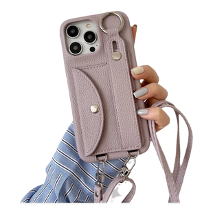 万能卡包适用苹果14手机壳iPhone13Pro荔枝纹12小羊皮11斜挎挂绳xsmax手腕带xr插卡x零钱包mini背包8plus套7p