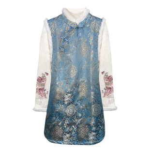 国风大码套装女装2025款冬高级感马甲裙新中式加厚小衫连衣裙胖mm