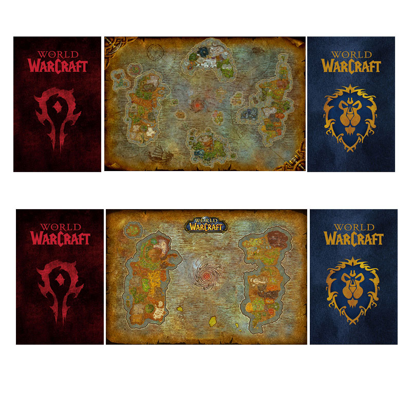 魔兽世界游戏海报挂画 wow联盟部落战旗地心之战地图防水卷轴画