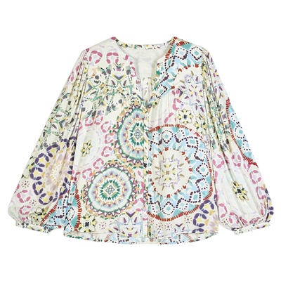 bash春季穿搭法式海边度假随性印花V领肌理感女衬衫上衣1E24LUIG