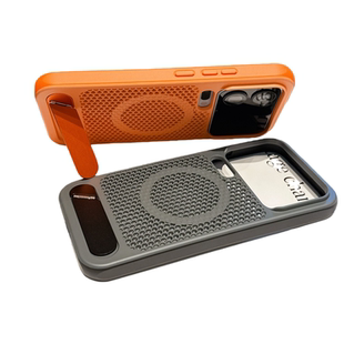 横竖两用金属斜翻支架适用于小米17Promax手机壳磁吸散热网孔耐脏小米17防指纹硬壳磨砂大孔防摔全包保护套硬