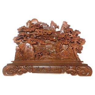 桃木客厅摆件稳如泰山全景五岳独尊掐丝珐琅画景泰蓝工艺古典实木