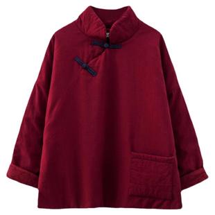 中国风短款棉袄民族风冬装棉服盘扣唐装夹棉茶服棉麻斜襟复古外套