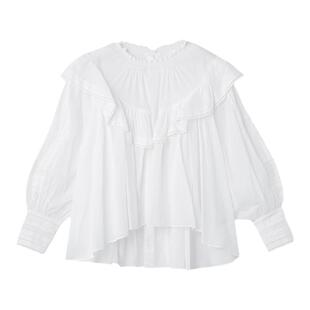 SNIDEL春夏款宫廷风纯色格纹荷叶边两穿棉衬衫SWFB231132