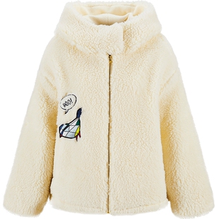 URLAZH有兰新款时尚减龄兔耳连帽宽松短款毛呢外套大衣女