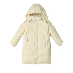 女童羽绒服中长款过膝加厚男童洋气中小童宝宝三防外套90白鸭绒冬