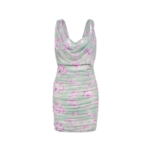 Sheer Luck Whitney网纱抽褶卷肩带短裙夏季新款修身吊带连衣裙女