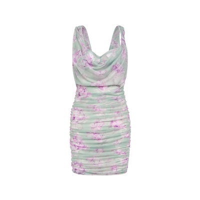 Sheer Luck Whitney网纱抽褶卷肩带短裙夏季新款修身吊带连衣裙女