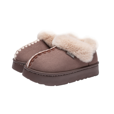 大嘴猴冬季保暖厚底加绒棉鞋户外外出雪地靴居家棉拖鞋女