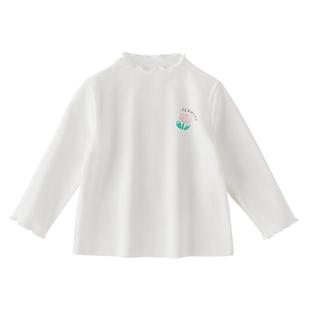 女童木耳领打底衫春季儿童长袖幼童2026弹力上衣宝宝半高领t恤