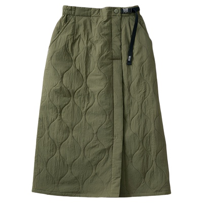 女绗缝夹棉裹裙风A字半身裙豆绿