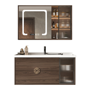 现代新中式浴室柜组合一体陶瓷盆卫生间洗漱台陶瓷洗手洗脸台盆柜