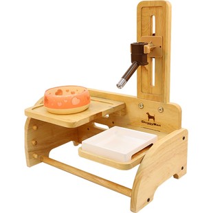 日本多格漫宠物木质餐桌组合桌滚珠饮水器可调节实木碗架高低