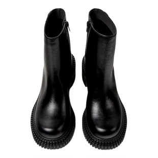 Camper看步女靴Pix London黑色经典中筒靴增高厚底皮时尚皮靴