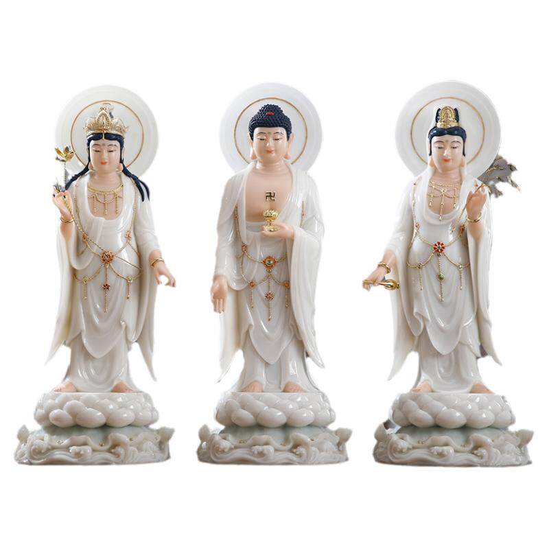 汉白玉西方三圣佛像家用供奉阿弥陀佛站像观音大势至菩萨客厅摆件
