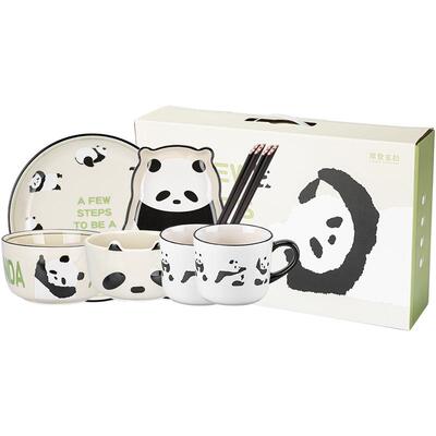 摩登主妇可爱熊猫新婚礼盒碗套装