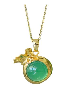 古法鎏金镶嵌天然冰种帝王绿玉髓福袋吊坠玛瑙项链配证书礼盒链子