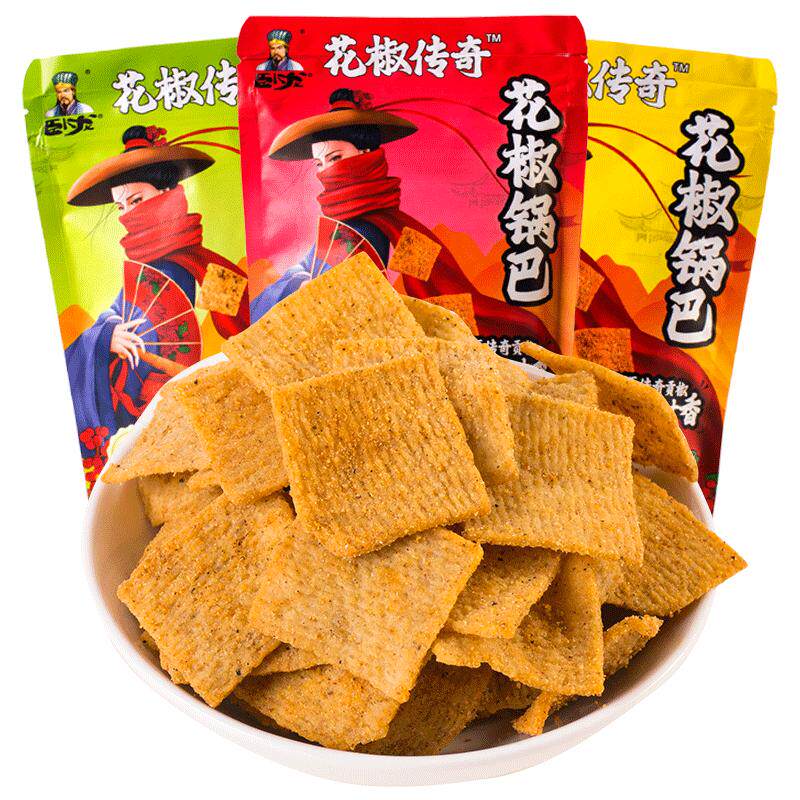 卧龙休闲食品花椒锅巴108g*3膨化小零食量贩装