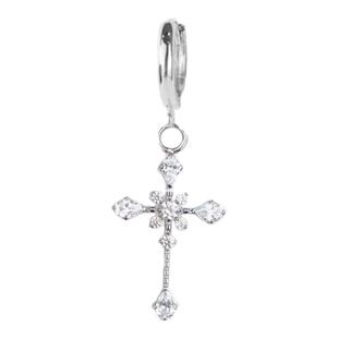 Pink Daily冷淡风十字架锆石耳扣耳圈满钻爆闪吊坠朋克风耳环耳饰