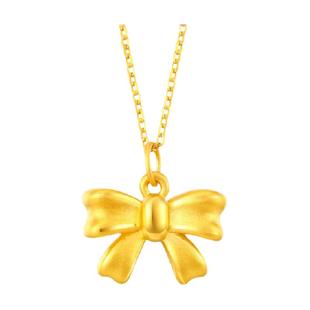 梦金园黄金吊坠甜美在逃公主蝴蝶结项坠硬金挂坠项链送女生日礼物