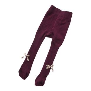 儿童连裤袜春款女童酒红色连体袜蝴蝶结宝宝安哥拉红无骨打底袜子